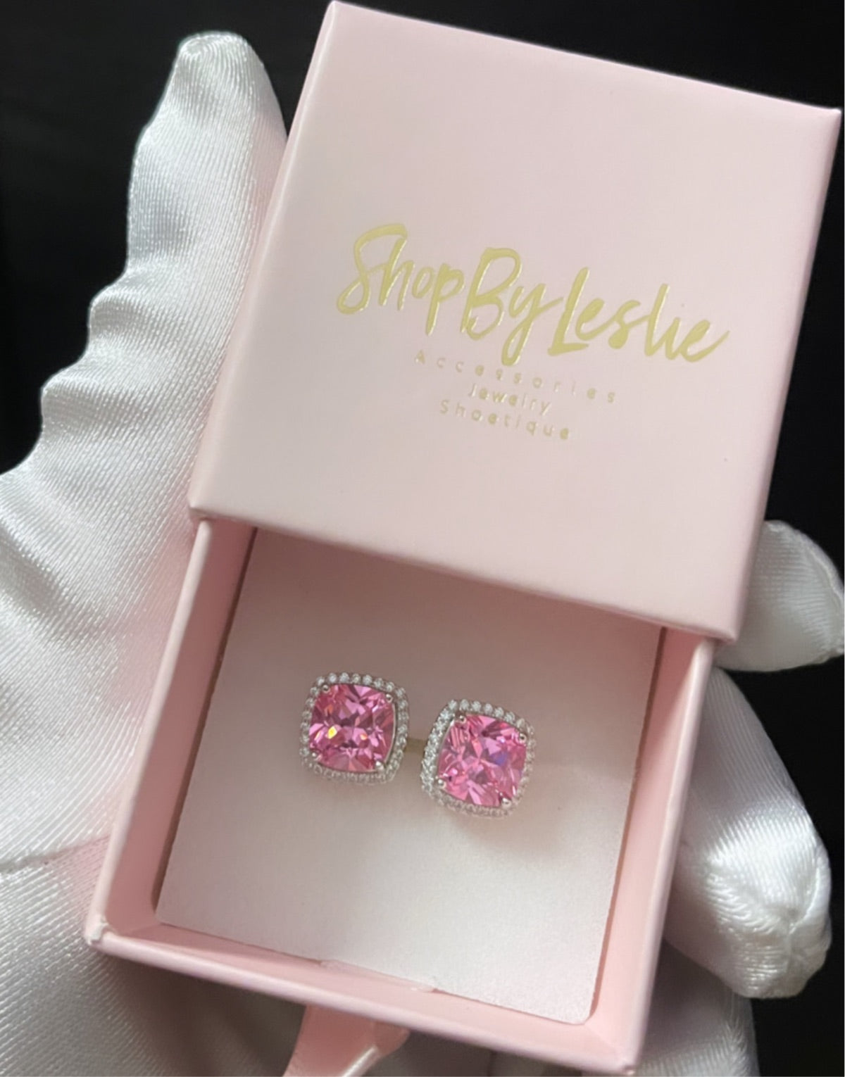 Pink Square Earrings