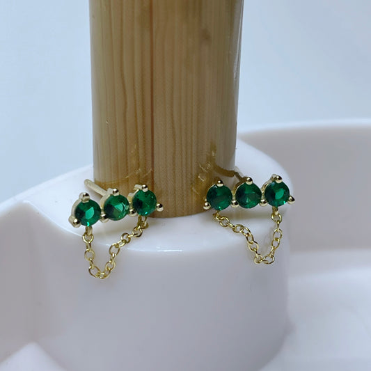 Emerald 3 Stone Stud