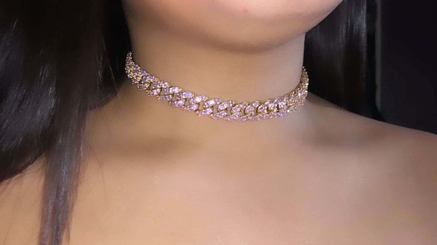 Pink/Gold Cuban Choker