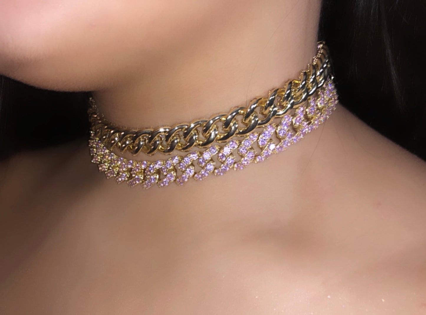 Pink/Gold Cuban Choker